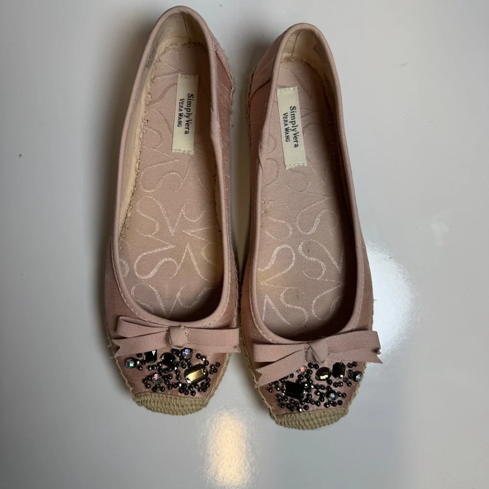 Simply Vera Vera Wang Pink Beaded Bow‎ Espadrille Flats Size 6.5